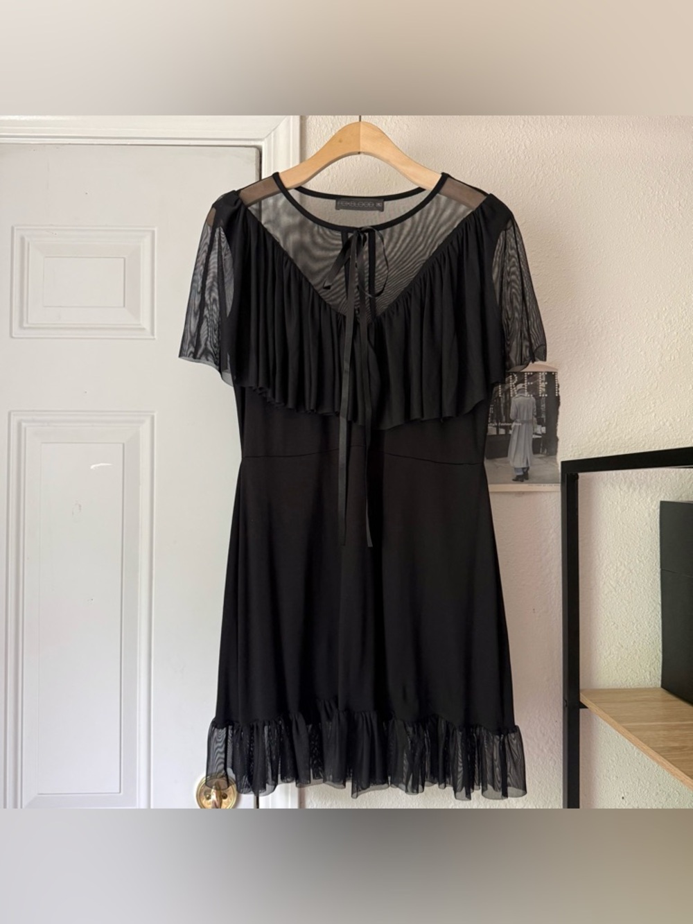 FOXBLOOD mesh knit ruffle tie front sleeveless mini dress